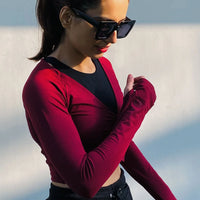 RedWine Crop Top - Long Sleeves - Thumbholes - Alpha Kleid